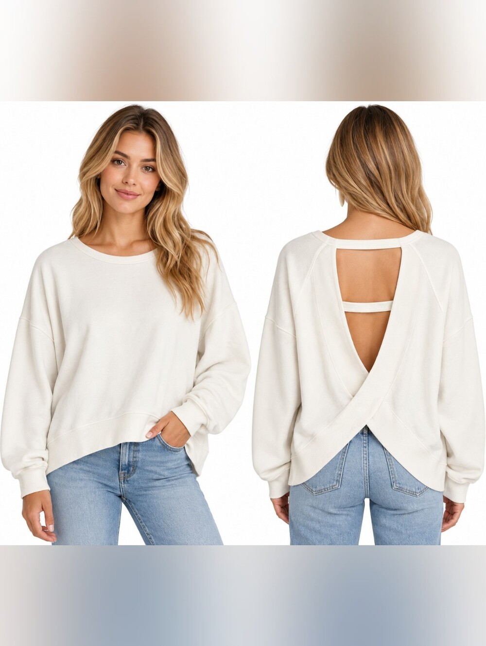 Ocean Drive White Open Back Oversized Sweatshirt Size Small
